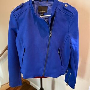 Banana Republic Blue Bomber Vegan Suede Jacket with Stand-Up Collar